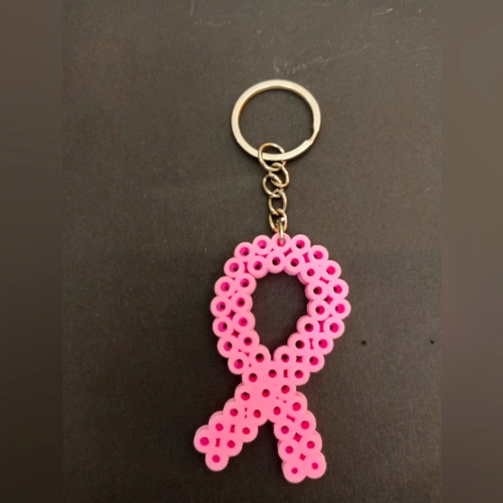 Viviana's handmade breast cancer ribbon keychains hot pink pale pink